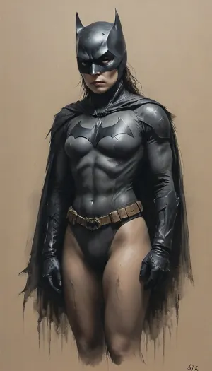 Asian, 5 foot 6 inch tall, (((-Very-small-body-))), innocent look, long straight hair, completely nude, shaved pussy, medium tits, olive skin, very tanned, (((-13-year-old girl-))), very dark skin, perky tits, mask, Red, Hood, Black, and, white, art, pencil, shading, charcoal, drawing, toned, paper, brutal, dark, b/w, color, scheme, batman, solo, cape, black, bodysuit, gloves, <lora:Red Hood:.8>, <lora:Black and white art.V1:.8>, <lora:sketch_it:.8>, <lora:checkpoint-e23_s690:.8>