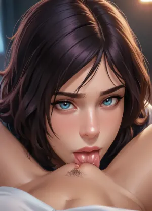 (Andava style), reiq style, masterpiece, pov, lesbian, cunnilingus, dark bedroom background