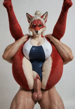 masterpiece, best quality, amazing quality, simple background, white background, ((anthro female, fox woman, anthrofied, canine, purple eyes, White hair, huge breasts, red fur, tied hair)), (wearing a School Swimsuit with white straps), finger claws, fur, Athletic body, wet fur, wet body, vaginal penetration, full nelson, 1boy, muscular male, faceless male, human male, penis in vagina, (((furry art, anthro woman))), <lora:add-detail-xl:1.6>, <lora:LCMTurboMix_Euler_A_fix:1.3>