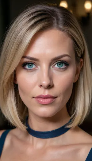 score_9, score_8_up, score_7_up, source_pony, (photorealistic:1.3), (detailed skin texture:1.2), close up portrait, Hilde, 43yo woman, former model, elegant, divorced, (sculpted facial features:1.2), (high cheekbones:1.2), (chiseled jawline:1.2), (large symmetrical deep set blue-green eyes:1.2), (bedroom eyes:1.1), (natural full lips:1.2), (slight gap teeth:1.1), (sleek hair carefully styled asymmetrical bob down to collar), ash blond, cinematic lighting, dramatic shadows, mature elegance, mysterious expression, (subsurface scattering:1.1)
