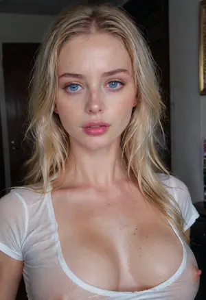 Beautiful woman, sexy, perfect tits, wet t-shirt, wet, white shirt, blue eyes shirt, wet shirt, covered, tight fit, <lora:Rawfully Stylish v0.2_epoch_20:1.6>, <lora:SDXL_BetterFaces-LoRA_v1:2>