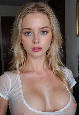 Beautiful woman, sexy, perfect tits, wet t-shirt, wet, white shirt, blue eyes shirt, wet shirt, covered, tight fit, <lora:Rawfully Stylish v0.2_epoch_20:1.6>, <lora:SDXL_BetterFaces-LoRA_v1:2>