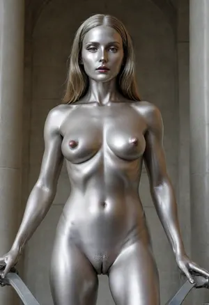 The girl is cast from stainless steel maximum realism exactly matches the description The statue is a completely naked all-metal virgin with large spherical breasts and long nipples polished to a mirror shine, (very detailed open pussy made of rainbow metal:1.3), beautiful facial features with long shiny eyelashes, (metal:1.9), artoflips, uoclips, lips, lipstick, art, of, ((cast from stainless steel)), longnips, ral-polishedsteel, wood, statue, marble, bronze, <lora:longnipsxl:1.4>, <lora:ral-polishedsteel-sdxl:2>, <lora:Statue_XL:2>
