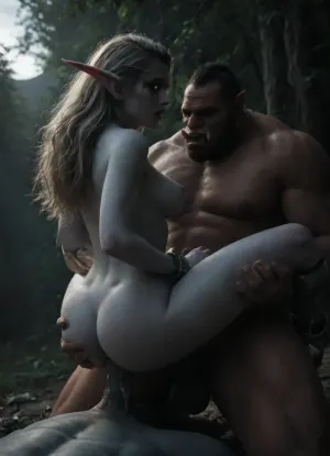 (uber realistic), (world of warfraft art:1.5), (night elf female:1.4), (carry on cocks), (long ears:1.1), round breasts size 4, perfect fit figure with round big ass, glowing blue eyes, (pale blue skin:1.5), (long blonde hair), dripping cum, bronze arm cuffs, ornate cuffs, (big hair), (crimson orcs:1.5), (hulking muscular orcs:1.3), (huge orc cocks:1.4), (fear, surprised:1.3), captured, (double penetration:1.33), vaginal sex, broken anal in open gaping hole full pf cum, outdoors, forest setting, orc hands grope breasts, perky night elf woman bound by crude rope, (flat woman chest), armor littered floor, discarded armor, (ornate bracers, gold trim), (little round nipples), (tears down face, ruined makeup), tortured, helpless, (cunnilingus art style:1.2), artstyle, (anilingus), random angle shot, view from above, moon lit scene, moonlight, silver ambient light, soft silver light rays, World, of, Warcraft, cinematic, style, <lora:Lamentations-000016:.6>, <lora:SDXL1.0_Essenz-series-by-AI_Characters_Style_BetterPhotography-v1.2-'Skynet':2>, <lora:dark:.2>, <lora:SDXL-World-of-Warcraft-cinematic-style-Lora-r32-000005:1.2>
