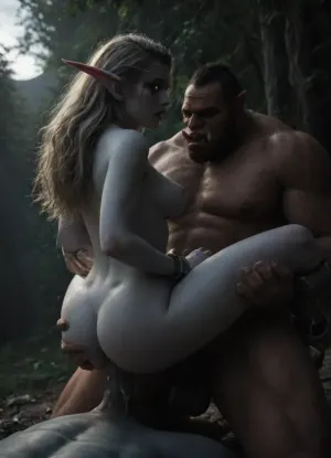 (uber realistic), (world of warfraft art:1.5), (night elf female:1.4), (carry on cocks), (long ears:1.1), round breasts size 4, perfect fit figure with round big ass, glowing blue eyes, (pale blue skin:1.5), (long blonde hair), dripping cum, bronze arm cuffs, ornate cuffs, (big hair), (crimson orcs:1.5), (hulking muscular orcs:1.3), (huge orc cocks:1.4), (fear, surprised:1.3), captured, (double penetration:1.33), vaginal sex, broken anal in open gaping hole full pf cum, outdoors, forest setting, orc hands grope breasts, perky night elf woman bound by crude rope, (flat woman chest), armor littered floor, discarded armor, (ornate bracers, gold trim), (little round nipples), (tears down face, ruined makeup), tortured, helpless, (cunnilingus art style:1.2), artstyle, (anilingus), random angle shot, view from above, moon lit scene, moonlight, silver ambient light, soft silver light rays, World, of, Warcraft, cinematic, style, <lora:Lamentations-000016:.6>, <lora:SDXL1.0_Essenz-series-by-AI_Characters_Style_BetterPhotography-v1.2-'Skynet':2>, <lora:dark:.2>, <lora:SDXL-World-of-Warcraft-cinematic-style-Lora-r32-000005:1.2>