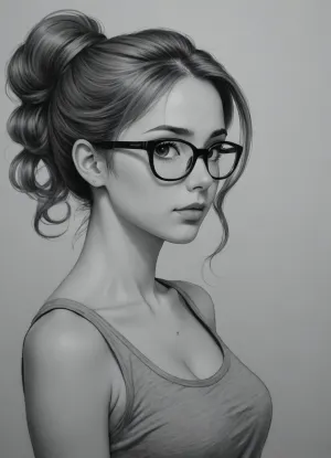 best quality, anime, wearing a long tank top, américan tank top, glasses, long wavy brown hair, elegant hairstyle, hair in chignon, focus on face, room, manga, (lineart), (monochrome), black and white, (colorless), Lineart, LineAniAF, <lora:LineAniRedmondV2-Lineart-LineAniAF:1>, (Pencil_Sketch:1.2), messy, lines, greyscale, traditional, media, sketch, unfinished, hatching, (texture), <lora:Anime_Sketch_SDXL:.8>