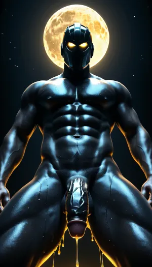 dall3test, by Jack Gaughan, in the style of a 2025a sexy gay masculine explicit fantasy porn book cover art, masterpiece, best 4k quality, (intricate face details), dreamy, perfect eyes, dark pupils, magnificent hung penis, ethereal, volumetric lighting, lightroom, ((cinematic)), raytracing, subsurface scattering, full male body focus, body art, regular contrast, from below, low angle, (dripping in gold liquid:1.1), and black oil, gold and black theme, gold moon, dramatic light, Helmet, <lora:dalle3paintstyle:2>, <lora:SDXLHighDetail_v6-000005:2>, <lora:xpenis-1.5e:2>, <lora:Nude_male_photoshoot:2>