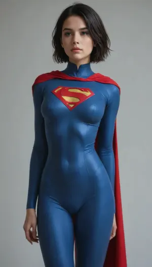 Supergirl suit. Perfect body. Big tits. Short black hair