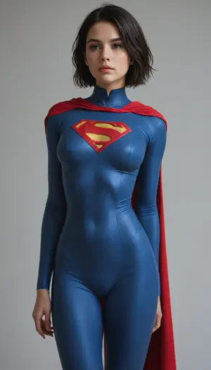 Supergirl suit. Perfect body. Big tits. Short black hair