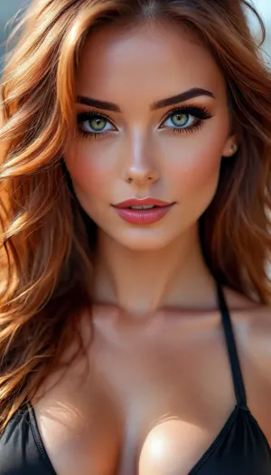 woman, extreme Close up, Portrait, beautiful french, instagram model, 25 years old, happy, perfect, slim e body. pulling down her black satin bra to reveal c cup breasts, long bright red tousled hair, hair half up half down, perfect face, eye contact, perfect eyes, gorgeous, sexy, sensual, seductive eyes and look, pulld, <lora:attractive_notrigger:1.7>, <lora:BUT_SDXL_SHS:2>, <lora:Vivid Midjourney mimic - XL SDXL v2.0:1.7>, <lora:add-detail-xl:1.6>