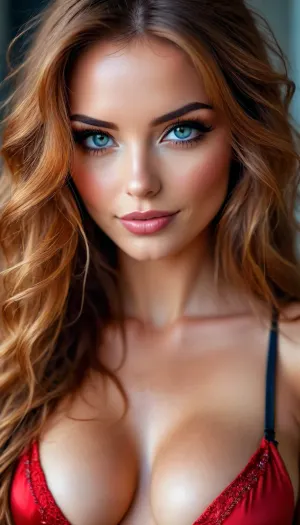 woman, extreme Close up, Portrait, beautiful french, instagram model, 25 years old, happy, perfect, slim e body. pulling down her black satin bra to reveal c cup breasts, long bright red tousled hair, hair half up half down, perfect face, eye contact, perfect eyes, gorgeous, sexy, sensual, seductive eyes and look, pulld, <lora:attractive_notrigger:1.7>, <lora:BUT_SDXL_SHS:2>, <lora:Vivid Midjourney mimic - XL SDXL v2.0:1.7>, <lora:add-detail-xl:1.6>