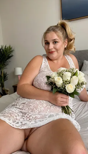Masterpiece, highly detailed, high quality, hdr, 4k, Hairy, unshaven, Fat, loose, obese, cellulitic, soft, saggy, elderly blonde granny with an unpleasant face, wavy ponytail light brown haircut, white mini short Evening dress, bouquet of flowers, With bouquet in her hand, lying in bedroom, nperverted, happy, sad, wrinkled curvy granny, <lora:happy_v2:.5>