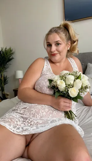 Masterpiece, highly detailed, high quality, hdr, 4k, Hairy, unshaven, Fat, loose, obese, cellulitic, soft, saggy, elderly blonde granny with an unpleasant face, wavy ponytail light brown haircut, white mini short Evening dress, bouquet of flowers, With bouquet in her hand, lying in bedroom, nperverted, happy, sad, wrinkled curvy granny, <lora:happy_v2:.5>
