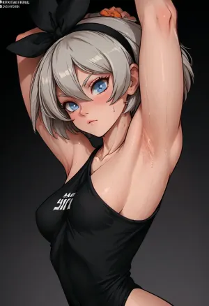 (Markgavatino meets Neocoill style), Cutesexyrobutts style, Cel-shaded, inked lineart, limited color palette, masterpiece, bea from Pokemon, (armpit fetish, armpit focus, (extremely detailed armpit:1.5), sweaty armpit), side view, <lora:mk_Bp Anime_xl:1.2>, <lora:lineartSDXL:2>, <lora:EnvyBeautyXL01:2>