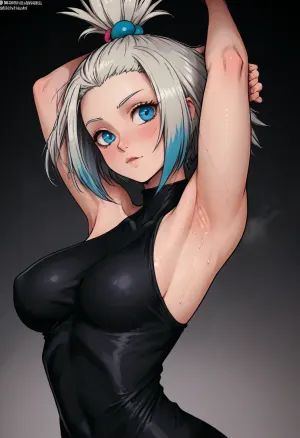 (Markgavatino meets Neocoill style), Cutesexyrobutts style, Cel-shaded, inked lineart, limited color palette, masterpiece, Roxie from Pokemon, (armpit fetish, armpit focus, (extremely detailed armpit:1.5), sweaty armpit), side view, <lora:mk_Bp Anime_xl:1.2>, <lora:lineartSDXL:2>, <lora:EnvyBeautyXL01:2>