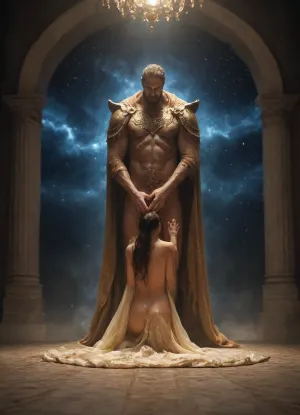 "Cinematic masterpiece, hyper-realistic, (nude), divine entities as supreme gods of an eternal galaxy. A majestic male god representing DAMM and a radiant goddess representing ANA, [standing, sitting, kneeling, lying down], full body shot of the, standing together at the core of a glowing, cosmic nebula. DAMM is regal and powerful, radiating golden and obsidian energy. ANA is elegant and celestial, glowing with starlight and ethereal blue light. They are holding hands, and from their touch, a universe is being born. The names 'DAMM' and 'ANA' are written in elegant, glowing celestial gold script floating between them. Intricate details, ethereal atmosphere, 8k resolution, legendary composition, sharp focus, triumphant and sovereign aesthetic.", "Epic cinematic movie poster design. In the center, two supreme divine entities, DAMM and ANA, standing majestically as the rulers of the cosmos. DAMM men, is a powerful god figure with golden and obsidian energy, and ANA girl, is a radiant goddess figure glowing with starlight and celestial blue light. They are looking into the horizon of a newborn galaxy. Bold, elegant, professional movie-title typography at the top and bottom says 'DAMM & ANA'. The composition is grand, dramatic lighting, epic scale, gold and cosmic blue color palette, masterful art style, iconic, sovereign, and legendary."