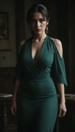 Mongolian 50 years old sexy milf in sexy green dress, very big boobs, cruvy milf body, <lora:dark:.4>