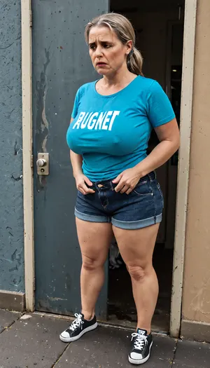 A older mature mom is inside a crowded public laundromat. The mature older mom has hyper massive tear drop breast, big fat thighs, a curvy body, and a fat ass. The mature older mom is wearing cargo shorts with a t-shirt and shoes. The older mature mom looks extremely lost. The older mature mom is waiting on her laundry to finish washing., ((extremely realistic)), ((extremely detailed)), ((4k resolution)), agony, anguish, anxiety, depression, despair, grief, pain, sadness, stress, suffering, perfect, eyes, skin, blemish, detailed, <lora:Saggo_XL:2>, <lora:Lamentations-000016:.1>, <lora:sd_xl_dpo_lora_v1:2>, <lora:face_xl_v0_1:2>, <lora:polyhedron_all_sdxl-000004:2>