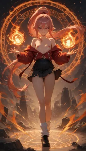 (Cinematic), Japanese tiny model of 18 years old, beautiful extacy face, witch charactor, pink nipples, slim legs, hn tanuki, loli_child, freckles, pretty face, innocent look, childlike proportions, flat chested, small breasts, petite, tiny, short, chibi, pastel streak hair, (oversized hoodie offshoulder), pleats skirt, (She was attacked by magic from another witch and her clothes is tattered torn:1.2), (her clothes jagged and ripped), (skin peeks through the gaps in the torn clothing:1.3), flying using magical power while riding a big magic circle, looking her breast of E-cups, very long straight hair, high-ponytail, white panty, loose socks, black shoes, lift up skirt, battlefield of magic fantasy world, duel, magical, fire, magic, spell, fireball, element, water, ball, orb, air, wind, earth, rock, plant, sand, extreme realism, <lora:tornclothesv6-8:2>, <lora:ClearHand-V2:.9>, <lora:Wizards__Mages:1.4>, <lora:Magical duel - SDXL v2.0:.4>