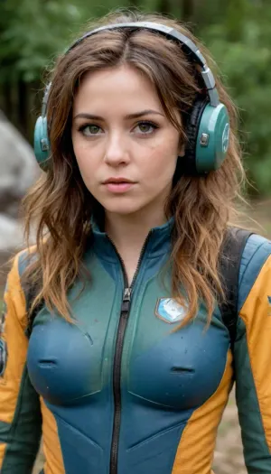20 years old woman in front of her wrecked spaceship, full body view, her old spacesuite is in tatters and dirty, she stands, body is athletic short and have a sexy chubby look with firm tits, perfect curves, detailed gorgeous face, messy hair, wet body, ((submissive)), ((lovely)), (((wild hair with sidelocks))), (((full body view))), (((high detailed legs))), (((high detailed fingers))), ((very much want have sex)), (love juice:1.4), ((high detailed pores on skin)), well-build body, medium tits, small lips, lots of freckles face and skin, blush on the checks and nose, (raised nasal tip, upturned button nose, upturned nose, delicate nose, nose), hypnotized loving yellow brown eyes, anime style, key visual, intricate detail, highly detailed, breathtaking, vibrant, panoramic, cinematic, Carne Griffiths, Conrad Roset, ghibli, wearing blue uniform, green, eyes, blue, brown, perfecteyes, <lora:PerfectEyesXL:.8>, with, a, army, suit, and, helmet, <lora:StarshipTroopers1024:.8>