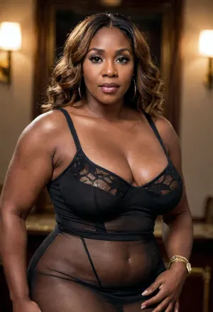 a 40 year old sexy, african american women, wearinf a black sheer bodycon dress, full body image