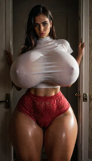 Torso shot, Soft light bedroom backdrop, ((perfect eyes, model face cut, beautiful open silky long streaks hair)), Young Housewife, (((massive huge breasts, petite waist, oiled wide broad hips, thicc thighs figure))), Indian Beautiful housewife, waiting for her husband at door, standing in doorway on the porch, looking in distant, she is thicc at waist, ((ginormous breasts, natural mommy tits)), ((thicc huge thighs, hairy pouty cameltoe, night boxers, wide hips, wide broad thighs:1.5)), fit huge butt, ((wearing MOMMY crop top)), puffy, nipples, dark, ghost, wide, raw, lighting, overexposed, harsh, flash, <lora:LCMTurboMix_Euler_A_fix:.8>, <lora:dark:.8>, <lora:Nipples XL:.8>, <lora:SDXLHighDetail_v6-000005:.8>, <lora:Rawfully Stylish v0.2_epoch_20:.8>