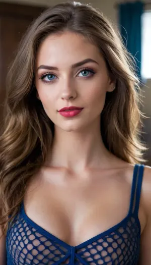18 years old woman, (((Italian instagram model)), fair skin, cheeky smile, ((skin with high detail)), high quality, detailed skin texture, sexy open clothes, (very detailed hair), slender figure, very detailed body, (slender body:1.3), ((slender body)), (full body in the frame), (realistic), (long loose hair), ((neckline with an enlarged neckline)), insanely detailed, of the highest quality, (lipstick), eyeliner, blue eyes, (makeup), school), fishnet, dress