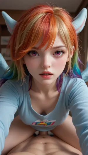 (Pov, zoom in on face, fucking Rainbow Dash), long hair, pegasus wings, horn
