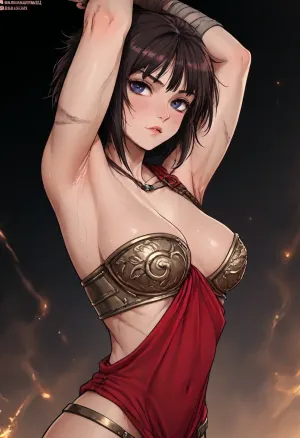 (Markgavatino meets Neocoill style), Cutesexyrobutts style, Cel-shaded, inked lineart, limited color palette, masterpiece, (gladiator:1.5), scars, solo, (armpit fetish, armpit focus, (extremely detailed armpit:1.5), sweaty armpit, glistening armpit), close-up, dynamic pose, side view, <lora:mk_Bp Anime_xl:1.2>, <lora:lineartSDXL:2>, <lora:EnvyBeautyXL01:2>