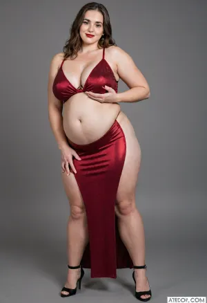 tall slim thick obese bbw, very large pregnant belly, wide hips, huge saggy chested 40 year old woman, massive puffy areolas, wearing sexy full length burgundy bodycon dress