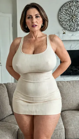 45 year old mom, (M.I.L.F), is at a casting couch trying out for a new porn movie. She is wearing a slit skirt with a sleeveless shirt. She is standing up straight with her legs spread., ((45 years old)), ((45 year old mom)), ((thick thighs)), ((hyper massive tear drop boobs)), ((extremely detailed 45 year old mom)), ((extremely detailed)), ((extremely real)), ((4k quality)), ((slit skirt with a sleeveless shirt)), perfect, eyes, skin, blemish, detailed, longnips, <lora:polyhedron_all_sdxl-000004:2>, <lora:Saggo_XL:2>, <lora:sd_xl_dpo_lora_v1:2>, <lora:face_xl_v0_1:2>, <lora:longnipsxl:.5>