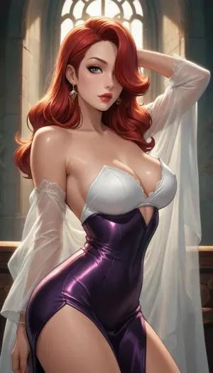 Reiq style, who framed roger rabbit, hair over one eye, asimetrical pose, sexy pose, dressed