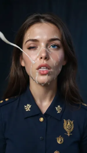Ultra-realistic, straight brunette girl, slim, fitness girl, full lips, blue eyes, uniform exposed breasts firm silicone, (she presses his big cock against her face), (plump lips), (((he huge ejaculates on her face))), (((her face is covered in semen))), night light, massive dickhead, thick dick, bad lighting, amateurstyle, night, ultra detailed, (cum face:1.8), massive cum on face, (mouth full with cum:1.7), cum drips from lips, hyper detailed cumshot, wet thin cum, (face cum:1.2), (((hair filled with cum dripping down her eyes))), cum in right eye, right eye closed, aavenus, blonde, bow, blue, orange, <lora:sailor_venus_animaginexl_v2:.8>