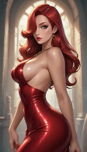 Reiq style, who framed roger rabbit, hair over one eye, asimetrical pose, sexy pose, dressed