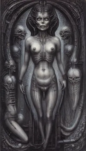(Create a detailed black and white surreal biomechanical drawing in the style of H.R. Giger:1.4), (drawing:1.8), g1g3r, frenchlineart, giger, (biomecanoïd:1.8), hrg1g3r4rhp, corcoc1s, <lora:g1g3r:2>, <lora:d2839b61-1150-499f-a75d-48632f217c95.TA_trained:2>, <lora:hrg:2>, <lora:hrg1g3r4rhp_v20_SDXL_Linux:2>, <lora:corcoc1s:2>, anal, anus, bucal, mouth, vaginal, pussy, penis, orgasm, organic, organ, mechanic, mechanical, tongue, pipe, tube, connected, biomechanics, fused flesh and machinery, skeletal structures, elongated skulls, xenomorphs, phallic symbols, vaginal forms, uteruses, birth canals, fetuses, stillborn infants, decaying bodies, organic tubes, pipes, wires, pistons, gears, rib cages, vertebrae, spines, tails, eggs, cocoons, tentacles, serpents, skulls, bones, mechanical limbs, cyborg hybrids, biomechanical landscapes, sarcophagi, tombs, crucifixion motifs, Baphomet figures, occult symbols, Medusa heads, insectoid appendages, warheads, conveyor mechanisms, exposed muscle, smooth contoured surfaces, erotic penetration, insemination imagery, tortured forms, bound bodies, headbands, vices, straps, syringes, toxic fluids, misty wastelands, lead pillars, goblin heads, gremlins, alien creatures, reproductive organs, breasts, genitals, decaying metal, rusty textures, monochromatic tones, airbrushed gradients, biomechanical condors, masks, ghost trains, birth machines, womb chambers, spinal columns, bulbous pods, dripping fangs, weaponized tails, embryonic sacs, fused genitals and machines, orgiastic decay, purgatorial realms, perinatal trauma symbols, spiders, volcanoes, crosses, Jesus figures, satanic elements, wisdom serpents, ghostly mists, severed heads, tubular extensions, arterial veins, transparent wombs, skeletal entities, industrial fusion, post-human hybrids, erotic torture, fleshy machinery, ribbed surfaces, locust limbs, slide rods, war machine forms, occult magic, light and hope glimmers, biomechanical eroticism, satan