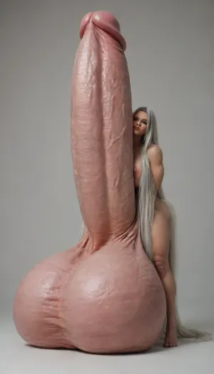Beautiful sexy MILF, futanari, dickgirl, massive equine penis, hyper penis, huge full scrotum, huge breasts, athletic, fit, voluptuous, very long hair, platinum hair, full body view, ((hyper penis:1.8)), ((hyper balls:1.2))