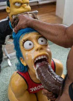 completed leggings, stadium soccer, rondom oral Deepthoat, blue hair, back view perfect eyes, ultra hd, (rondom angle), (rondom pose), (rondom view), (masterpiece:1), hard nipples, perfect anatomic body, ass up, ultra detailed, masterpiece, arched back, detailxl, 35mm photograph, film, professional, 4k, hdr, photographic, ultra high details, back light, best quality, proper physics, volumetric lighting, golden hour lighting, dramatic shadows, rich details, nature-inspired color palette, big hypermuscular black men, (enlarged gaping rectum:1.3), swollen white cocks with veins, proper anatomy, breast squeezing, passionate kissing, big black cocks, tongues sticking out, (volumetric lighting), (maximum quality:1.5), (high resolution:1.5), (ultra realism:1.5), (maximum detailed:1.5), detailed body, detailed skin, hyperrealistic, (strong penetration:1.2), extreme graphics, shocked expression, beautiful hands, naked, copious creampie, facial, belly, tight, perfect, breasts, cutout, clothing, deepthroat, blowjob fuck, penis in her mouth, reveals, ((yellow Marge Simpson yellow skin)), surprised expression, (holding the head:1.1), (forced blowjob face fuck:1.2), show only the face, (huge dick:1.1), (cum face:1.2), (yellow scared face:1.1), (big thighs:1.2), perfect teeth, (looking up:1.2), (visible teeth:1.4), (open mouth:1.3), (brown dick:1.1), (wide eyes:1.3), <lora:LCMTurboMix_Euler_A_fix:2>