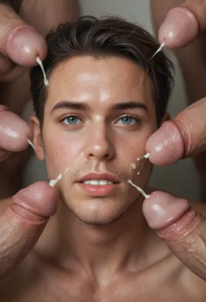 Six Big black cocks on man face and sperm on face, cum, on, face, six dicks, Very much sperm, more cum on man's face