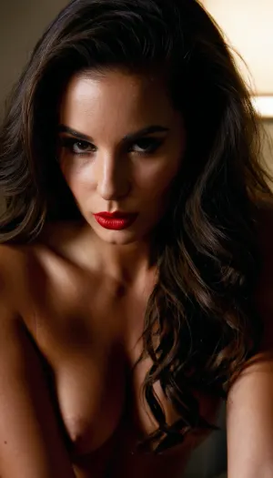 adult woman, oval face, almond dark brown eyes, defined eyebrows, straight nose, medium-full lips, matte red lipstick, warm skin tone, long wavy black hair
Full body shot nude, on all four sideways on a white shelf
dark porn, femme fatale aesthetic, porn magazine, dramatic chiaroscuro lighting, sensual elegance, mysterious mood, high contrast portrait, premium retouching, black velvet atmosphere, cinematic beauty photography, ultra realistic skin details, Vogue-inspired editorial shoot.