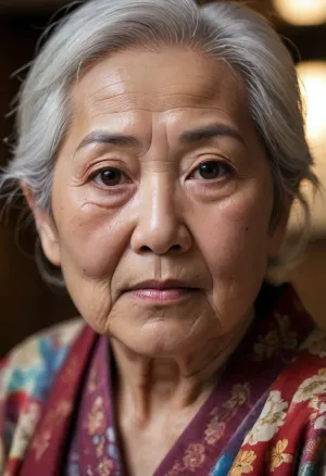 japanese, old woman with white, chubby, nake