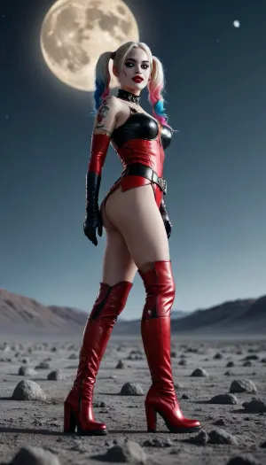 Harley Quinn in high boots topless on the moon