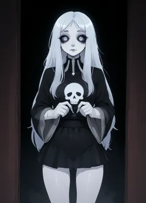 (owler meets innv style), reiq style, masterpiece, ((ghost girl:1.4), (spectral), skeleton, transparent skin, gloomy eyes), solo, flashing, upskirt, dark room, <lora:mk_Bp Anime_xl:.8>, <lora:lineartSDXL:.8>