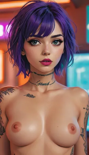 score_9, score_8_up, score_7_up, source_anime, close up portrait, Masterpiece, 1woman, 35 years old, tall, (neon lights), (motel room), beautiful, Side View, Profile View, purple hair, Long Pixie cut hair, undercut hairstyle, brown eyes, big perky breasts, (tattoos), (purple lipstick:1.1), cyberpunk style, solo, perfecr perky breasts, (A detailed anime drawing with clean lines and meticulous shading, flat colors, line art, no gradients, blue and green palette), realistic anatomy, Moebius, detailed face, (Jean, Giraud), page, lineart, <lora:Moebius (Jean Giraud) Style:1>, <lora:outline_xl_kohaku_delta_spv5x:1>, <lora:lineartSDXL:1>, <lora:MJ52:.8>, Andava, Andavaverse, realistic drawing, ((markgavatino style)), Melkor mancin style, masterpiece, simple background, <lora:mk_Bp Anime_xl:.1>