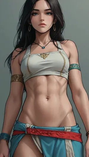 score_9, score_8_up, score_7_up, source_anime, close up portrait, Masterpiece, view from below, 1woman, 30 years old, tall, (Pocahontas, long dark hair, armband, dark skin, muscular, native american clothes), solo, perfecr perky breasts, (A detailed anime drawing with clean lines and meticulous shading, flat colors, line art, no gradients, blue and green palette), realistic anatomy, Moebius, detailed face, (Jean, Giraud), page, lineart, <lora:Moebius (Jean Giraud) Style:1>, <lora:outline_xl_kohaku_delta_spv5x:1>, <lora:lineartSDXL:1>, <lora:MJ52:.8>, Andava, Andavaverse, realistic drawing, ((markgavatino style)), Melkor mancin style, masterpiece, simple background, <lora:mk_Bp Anime_xl:.1>