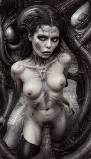 (Highly detailed black and white surreal biomechanical illustration in the style of H.R. Giger), septic flesh, look, at, my, prompts, bl0j0, girl, pov, <lora:hrg:.1>, <lora:g1g3r:.1>, <lora:concept_pov_dt_xl2-000020:2>, <lora:SDXL_Sevenof9_7th_NSFW:2>, <lora:bl0j0:2>