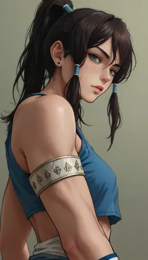 score_9, score_8_up, score_7_up, source_anime, close up portrait, Masterpiece, view from below, 1woman, 30 years old, tall, (korra, ponytail, armband, dark skin, muscular), solo, perfecr perky breasts, (A detailed anime drawing with clean lines and meticulous shading, flat colors, line art, no gradients, blue and green palette), realistic anatomy, Moebius, detailed face, (Jean, Giraud), page, lineart, <lora:Moebius (Jean Giraud) Style:1>, <lora:outline_xl_kohaku_delta_spv5x:1>, <lora:lineartSDXL:1>, <lora:MJ52:.8>, Andava, Andavaverse, realistic drawing, ((markgavatino style)), Melkor mancin style, masterpiece, simple background, <lora:mk_Bp Anime_xl:.1>