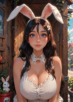 (humanization bunny:1.2), reiq meets innv and Jack cayless art style, (Incase style:1.2), score_9, score_8_up, score_7_up, smile, long hair, (big massive boobs:1.3), (sunlight in body), days, contrasting shadows, deep shadows, Hugs boobs, detailxl, <lora:sd_xl_turbo_lora_v1-64dim:.8>, <lora:futureistic_fantasy_anime_sdxl_v1:1.6>, <lora:Incase_Style__SDXL:.8>