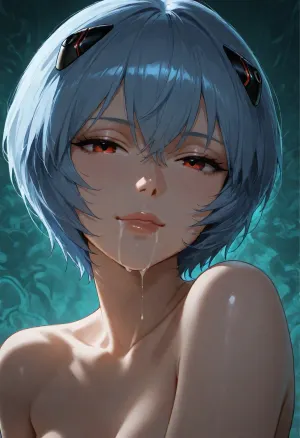 1girl, ayanami rei, sidelocks tied back, solo, smiling, abstract background, aqua background, lips, looking at viewer, seductive, half-closed eyes, cum dripping from side of her mouth, <lora:SDXL high detailed. LoRA_SDXL_ARW_0010:1.5>, <lora:add-detail-xl:1.9>, <lora:dark:1.4>, <lora:Jeweled eyes-NAI:2>, <lora:SDXL Detail:1.3>