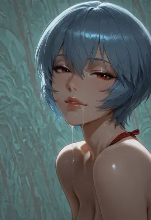 1girl, ayanami rei, sidelocks tied back, solo, smiling, abstract background, aqua background, lips, looking at viewer, seductive, half-closed eyes, cum dripping from side of her mouth, <lora:SDXL high detailed. LoRA_SDXL_ARW_0010:1.5>, <lora:add-detail-xl:1.9>, <lora:dark:1.4>, <lora:Jeweled eyes-NAI:2>, <lora:SDXL Detail:1.3>