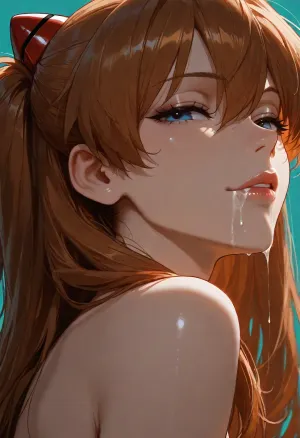 1girl, asuka langley, sidelocks tied back, solo, smiling, abstract background, aqua background, lips, looking at viewer, seductive, half-closed eyes, cum dripping from side of her mouth, <lora:SDXL high detailed. LoRA_SDXL_ARW_0010:1.5>, <lora:add-detail-xl:1.9>, <lora:dark:1.4>, <lora:Jeweled eyes-NAI:2>, <lora:SDXL Detail:1.3>